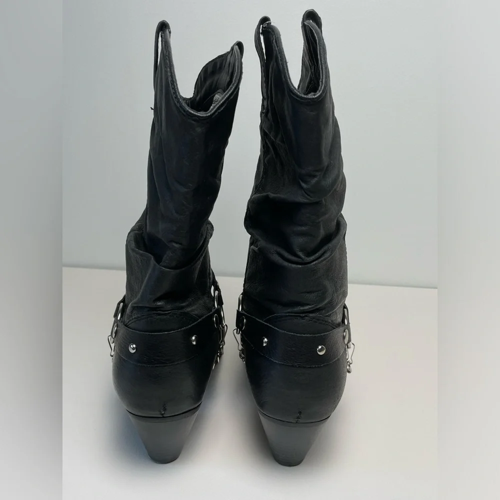 Dingo Black Leather Western Boots Women sz 10M Silver Bling  Y2K Cowboy - Picture 4 of 11